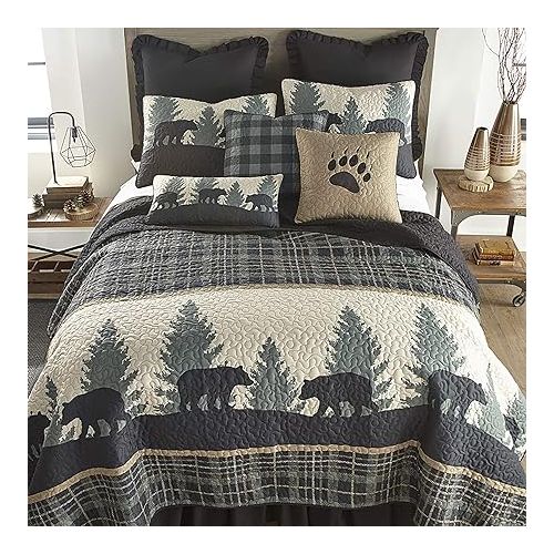  Donna Sharp Full/Queen Bedding Set - 3 Piece - Bear Walk Plaid Lodge Quilt Set with Full/Queen Quilt and Two Standard Pillow Shams - Fits Queen Size and Full Size Beds - Machine Washable