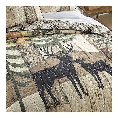  Donna Sharp King Bedding Set - 3 Piece - Painted Deer Lodge Quilt Set with King Quilt and Two Standard Pillow Shams - Machine Washable