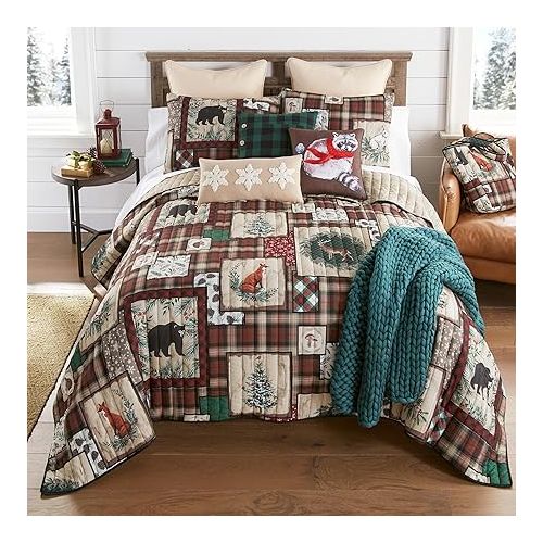  Donna Sharp Queen Bedding Set - 3 Piece - Woodland Holiday Lodge Quilt Set with Queen Quilt and Standard Pillow Shams - Machine Washable