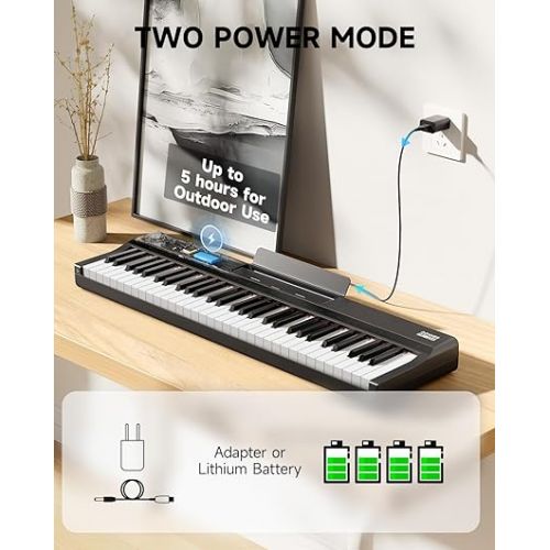 Donner Electronic Keyboard Piano 61 Key, Indicator Light Guidance Designed for Beginners, with Detachable Piano Stand, Music Stand, Supports USB-MIDI, Aux Out, Headphones, Sustain Pedal, DK-10S Black