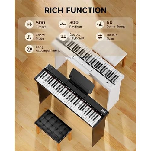  Donner Electronic Keyboard Piano 61 Key, Indicator Light Guidance Designed for Beginners, with Detachable Piano Stand, Music Stand, Supports USB-MIDI, Aux Out, Headphones, Sustain Pedal, DK-10S Black