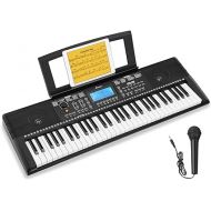 Donner DEK-610 Piano Keyboard, 61 Keys Digital Piano for Beginner/Professional, Electric Piano with Music Stand & Microphone, Supports MP3/USB MIDI/External Audio/Microphone/Headphones/Sustain Pedal