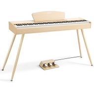 Donner DDP-80 Digital Piano 88 Key Weighted Keyboard, Full-size Electric Piano for Beginners, with Sheet Music Stand, Triple Pedal, Power Adapter, Supports USB-MIDI Connecting, Natural Wood Color