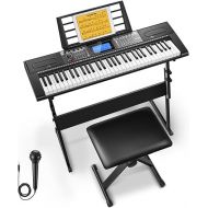 Donner 61 Key Keyboard Piano, Electric Piano Keyboard Kit with 249 Voices, 249 Rhythms - Includes Piano Stand, Stool, Microphone, Gift for Beginners, Black (DEK-610S)