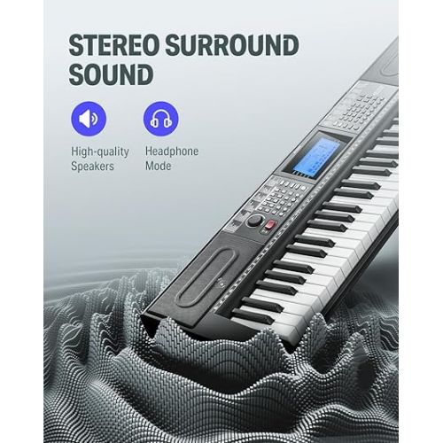  Donner 61 Key Keyboard Piano, Electric Piano Keyboard Kit with 249 Voices, 249 Rhythms - Includes Piano Stand, Stool, Microphone, Gift for Beginners, Black (DEK-610S)