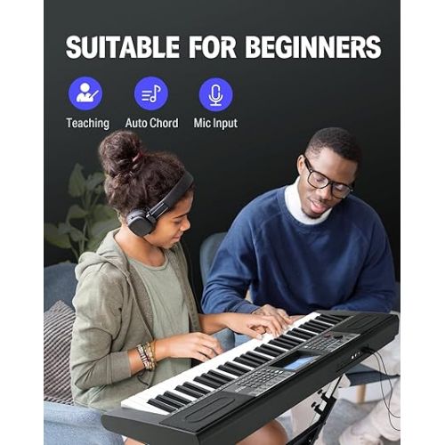  Donner 61 Key Keyboard Piano, Electric Piano Keyboard Kit with 249 Voices, 249 Rhythms - Includes Piano Stand, Stool, Microphone, Gift for Beginners, Black (DEK-610S)