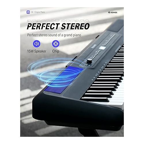  Donner SE-1 88 Key Digital Piano with Graded Hammer Action Weighted Keys, Record, Bluetooth, 4 Reverb, LCD Screen, MIDI IN/OUT, MP3, 88 Key Weighted Keyboard Piano Bundle with Headphone, Sustain Pedal