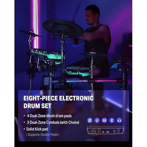  Donner BackBeat Electric Drum Set with High-Tech 7-inch Touchscreen, 1126 Sounds, Customize Drum Pad Colors, Internal Rack Wiring, and Gaming APP for Ultimate Fun