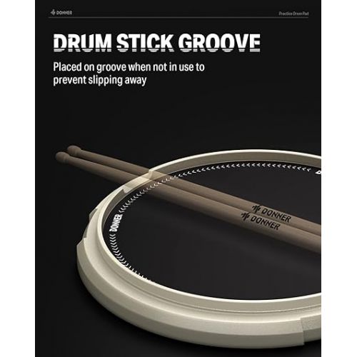  Drum Practice Pad, Donner Drummer Practice Pad - Quiet Drum Pad with Removable Snare Simulation Built-in 800 Steel Balls, Drum Sticks, 40 Standard Rudiments, 12 Inches, White