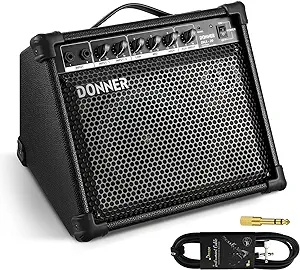 Donner DKA-20 Keyboard Amplifier 20 Watt Keyboard AMP with Aux in and Two Channels, Bass Guitar Amp, Piano Amplifier, Electronic Drum Speaker Support for Microphone Input