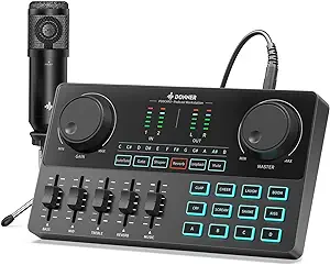 Podcast Equipment Bundle, Donner Podcast Starter Kit with 6.35mm Microphone, Multifunction Podcast Mixer with Audio Interface for Live Streaming, Music Recording, Fits most PC, Smartphones, Tablets