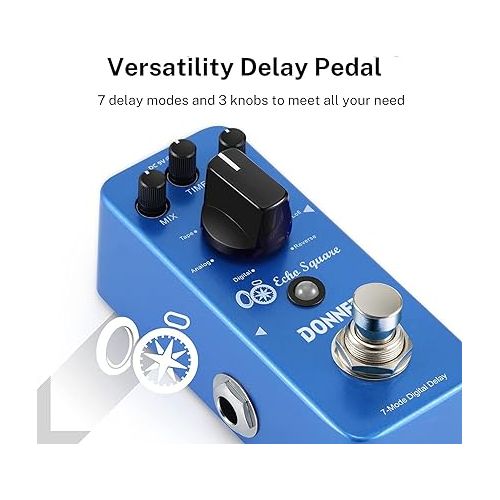  Donner Echo Square Delay Pedal - Digital 7-Modes Delay for Electric Guitar, Multi-Delay including Digital, Analog, Tape, Mod, Sweep, Lofi, Reverse - True Bypass