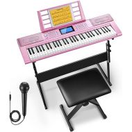 Donner Keyboard Piano 61 Key, Electric Keyboard Kit with 249 Voices, 249 Rhythms - Includes Piano Stand, Stool, Microphone, Gift for Beginners, Pink(DEK-610S)