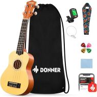 Donner Soprano Ukulele for Beginners 21 Inch Ukelele Starter Bundle Kit with Free Online Lessons Bag Strap String Tuner Picks Cloth Ukalalee Yukalalee (Natural)