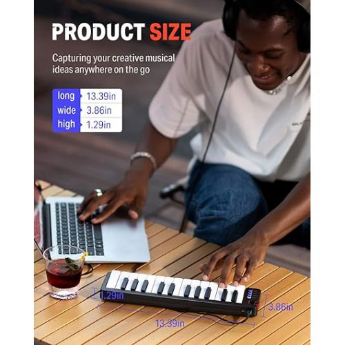  Donner Mini MIDI Keyboard, N-25 25 Key MIDI Controlle with Velocity-Sensitive Mini Keys&Light-up Rocker and Music Production Software Included, Small MIDI Keyboard with 40 Free Courses