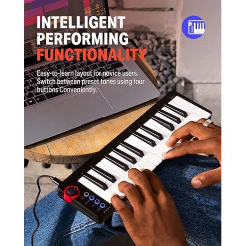  Donner Mini MIDI Keyboard, N-25 25 Key MIDI Controlle with Velocity-Sensitive Mini Keys&Light-up Rocker and Music Production Software Included, Small MIDI Keyboard with 40 Free Courses