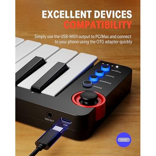  Donner Mini MIDI Keyboard, N-25 25 Key MIDI Controlle with Velocity-Sensitive Mini Keys&Light-up Rocker and Music Production Software Included, Small MIDI Keyboard with 40 Free Courses