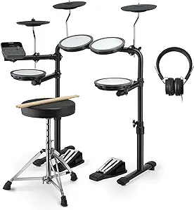 Donner DED-70 Electric Drum Set with 4 Quiet Mesh Drum Pads, 2 Switch Pedal, Portable and Solid Drum Set with Type-C Charging, 68+ Sounds, Throne, Headphones, Sticks, Melodics Lessons