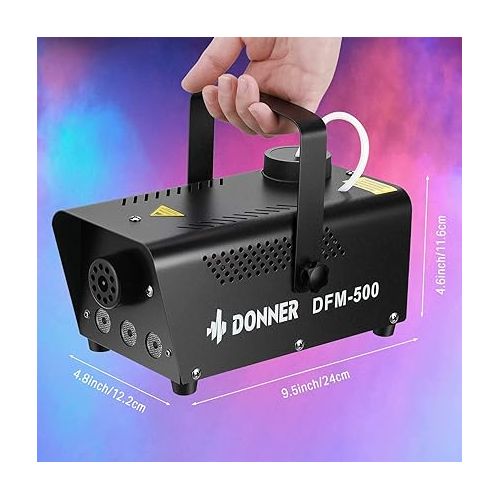  Donner Fog Machine with 13 Colors, 500W and 2000CFM Party Smoke Machine with RGB LED Light, Indicate Light Automatic Control with 2 Wireless Remote Controls for Halloween Festival Wedding