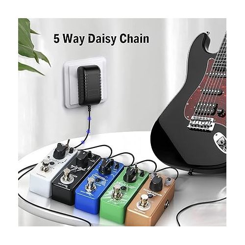  Donner DPA-1 Guitar Pedal Power Supply Adapter 9V DC 1A Tip Negative 5 Way Daisy Chain Cables for Guitar Effect Pedal