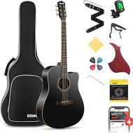 Donner Black Acoustic Guitar Kit for Beginner Adult Teen Full Size Cutaway Acustica Guitarra Starter Bundle Set with Gig Bag Strap Tuner Capo Pickguard String 4 Picks, Right Hand 41”, DAD-160CD