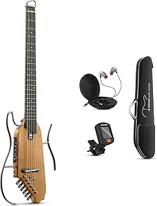 Donner HUSH-I Guitar For Travel - Portable Ultra-Light and Quiet Performance Headless Acoustic-Electric Guitar, Maple Body with Removable Frames, Gig Bag, and Accessories