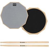 Donner 12 Inches Drum Practice Pad Silent Drum Pad Set Gray 2-Sided With Drum Sticks