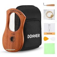 Donner Lyre Harp, 7 Metal Strings, Mahogany Body and Bone Saddle DLH-001 Lyre Harp for Beginner Kids with Tuning Wrench, Spare String Set, Black Gig Bag, Manual, Ancient Greece Style