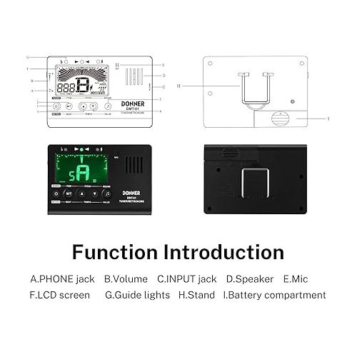  Donner Metronome Tuner for All Instruments - Guitar, Bass, Violin, Ukulele, Trumpet, Chromatic, Clarinet, Flute, 3 in 1 Digital Metronome with Tuner/Metronome/Tone Generator, DMT-01