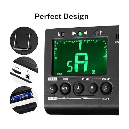  Donner Metronome Tuner for All Instruments - Guitar, Bass, Violin, Ukulele, Trumpet, Chromatic, Clarinet, Flute, 3 in 1 Digital Metronome with Tuner/Metronome/Tone Generator, DMT-01