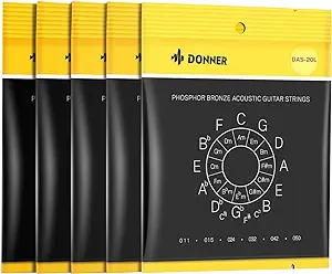 Donner Light Acoustic Guitar Strings Phosphor Bronze Coated 5 Sets of 6 Hex Steel String 11-50 DAS-20L