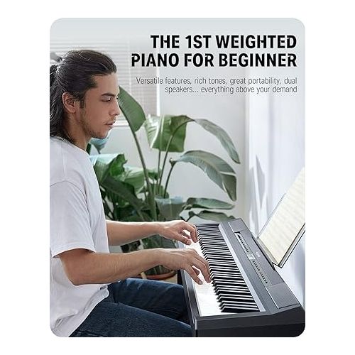  Donner DEP-20 Beginner Digital Piano 88 Key Full Size Weighted Keyboard, Portable Electric Piano with Sustain Pedal, Power Supply