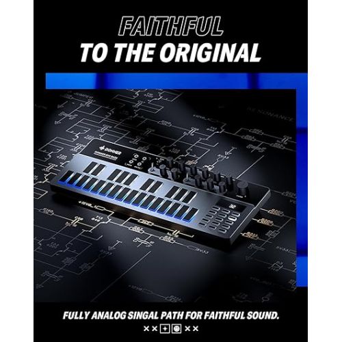  Analog Bass Synthesizer and Sequencer, Donner Essential B1 with Intuitive User Interface, 128 Patterns Memory, Saturation & Delay Effects, Make for Classic Acid Sound