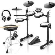 Donner DED-80 Electronic Drum Set with 4 Quiet Mesh Pads, 180+ Sounds, 2 Pedals, Throne, Headphones, Sticks, and Melodics Lessons