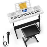 Donner Keyboard Piano 61 Key, Electric Keyboard Kit with 249 Voices, 249 Rhythms - Includes Piano Stand, Stool, Microphone, Gift for Beginners, White(DEK-610S)