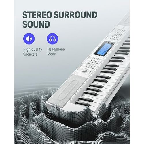  Donner Keyboard Piano 61 Key, Electric Keyboard Kit with 249 Voices, 249 Rhythms - Includes Piano Stand, Stool, Microphone, Gift for Beginners, White(DEK-610S)