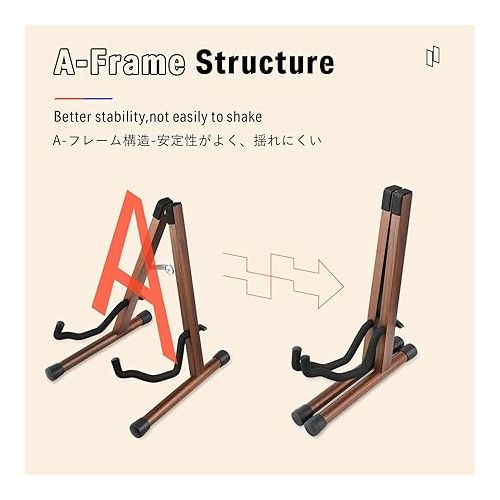  Donner Wood Guitar Stand, Acoustic Electric Wooden Guitar Floor Stand, A Frame Folding Guitar Holder Adjustable for Bass, Cello, Mandolin, Banjo, Ukulele