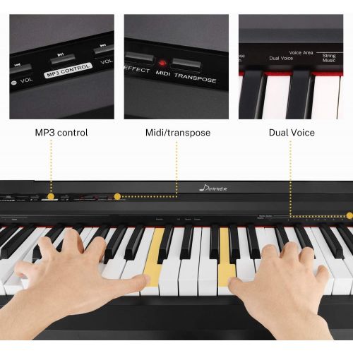  Donner DEP-10 Beginner Digital Piano, 88 Key Full-Size Semi-Weighted Keyboard, Portable Electric Piano with Sustain Pedal, Power Supply