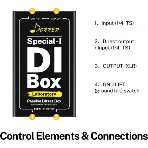  Donner Special-Ⅰ Professional High-Performance Passive DI-Box Unit Hum Eliminator 1/4 instrument Direct Box to balanced & unbalanced XLR