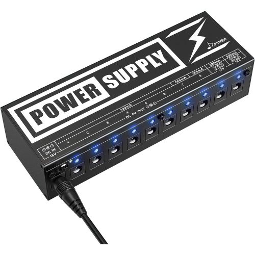  Donner DP-2 Guitar Pedal Power Supply High Current 10 Isolated DC Output for 9V/12V/18V Effect Pedals