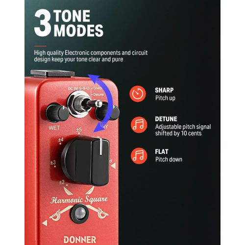  Donner Digital Octave Guitar Effect Pedal Harmonic Square 7 modes