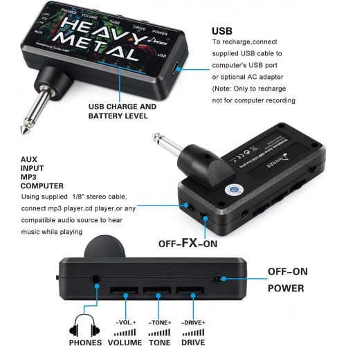  Donner Guitar Headphone AMP Heavy Metal Pocket FX Chorus Rechargeable Mini Practice Amplifier