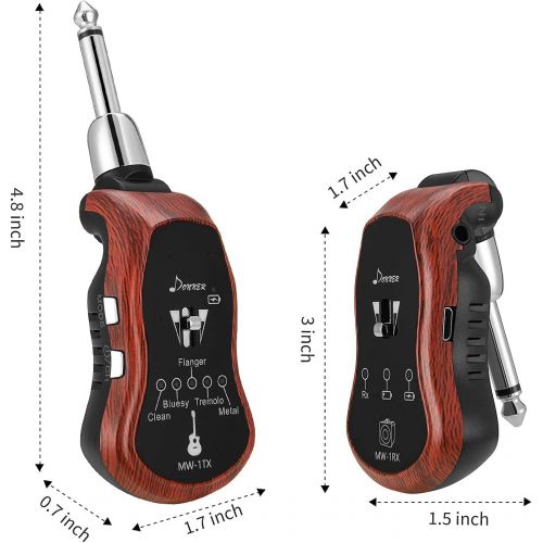  Donner Rechargeable UHF Wireless Guitar System Set with 5 Modulation Effects 10 Channel Multifunction Digital Guitar Transmitter Receiver for Electric Guitar Bass Amp MW-1