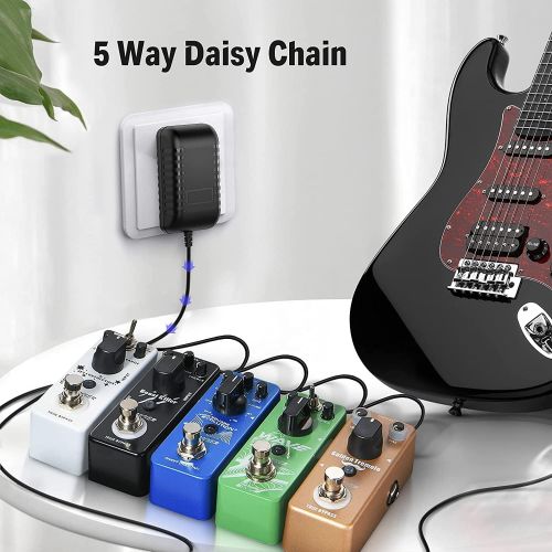  Donner DPA-1 Pedal Power Supply Adapter 9V DC 1A Tip Negative 5 Way Daisy Chain Cables for Effect Pedal