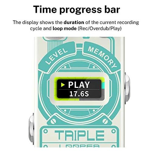  Donner Triple Looper Guitar Effect Pedal with Time Progress Bar Display 3 Slots for Saving Loop Tracks