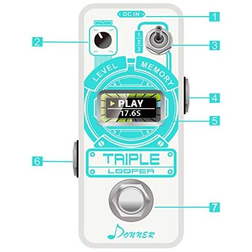  Donner Triple Looper Guitar Effect Pedal with Time Progress Bar Display 3 Slots for Saving Loop Tracks