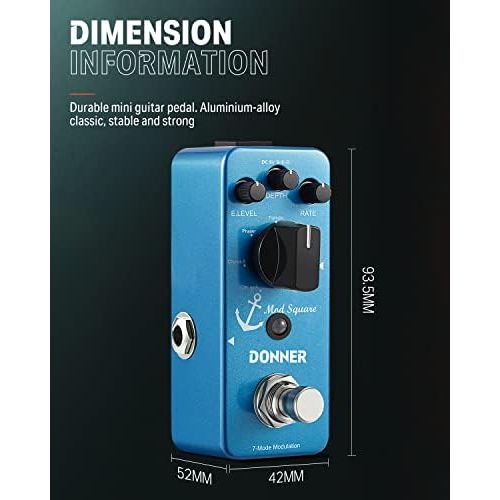  Donner Mod Square Guitar Effect Pedal, 7 Modulation Modes Chorus Phaser Tremolo Flanger Rotary Vibrato True Bypass