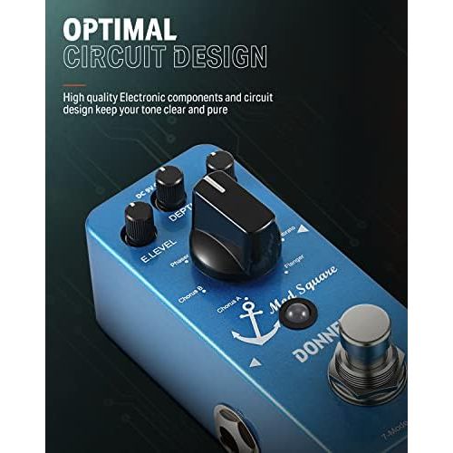  Donner Mod Square Guitar Effect Pedal, 7 Modulation Modes Chorus Phaser Tremolo Flanger Rotary Vibrato True Bypass