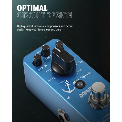  Donner Mod Square Guitar Effect Pedal, 7 Modulation Modes Chorus Phaser Tremolo Flanger Rotary Vibrato True Bypass