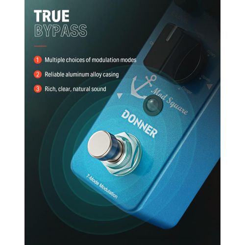  Donner Mod Square Guitar Effect Pedal, 7 Modulation Modes Chorus Phaser Tremolo Flanger Rotary Vibrato True Bypass